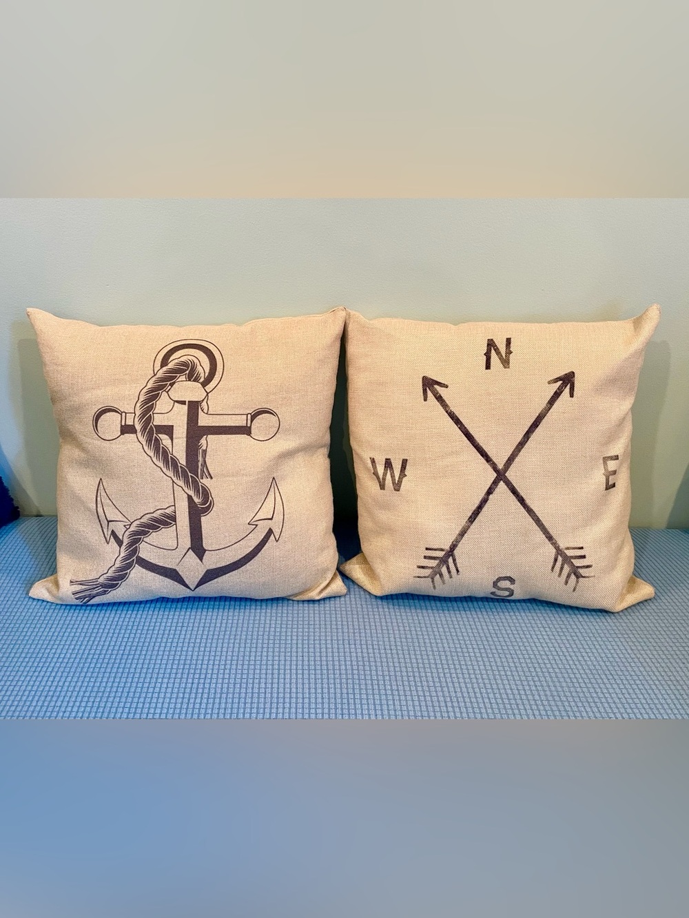 Set of 2 Nautical Throw Pillows – Anchor & Compass | Cream & Black Coastal Decor